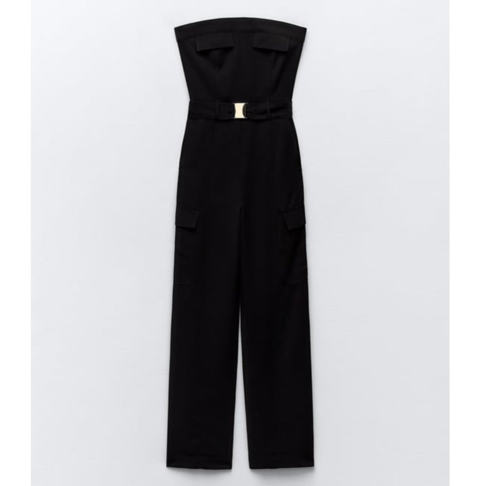 BLOGGER'S FAVE! Zara Strapless Belted Cargo Jumpsuit NWT - Picture 9 of 10